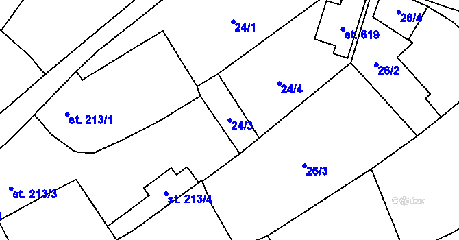 Parcela st. 24/3 v KÚ Jaroměřice, Katastrální mapa