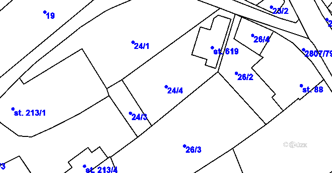 Parcela st. 24/4 v KÚ Jaroměřice, Katastrální mapa