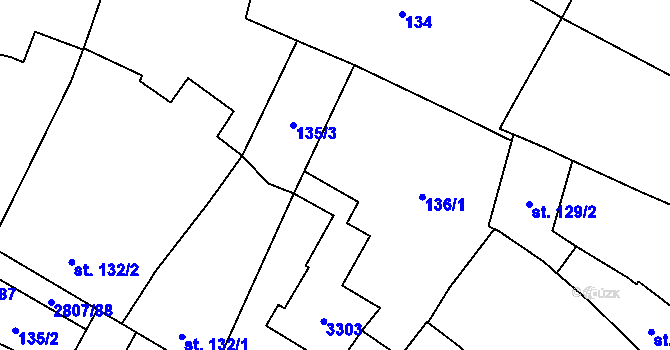 Parcela st. 136/3 v KÚ Jaroměřice, Katastrální mapa