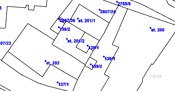 Parcela st. 138/1 v KÚ Jaroměřice, Katastrální mapa