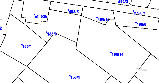 Parcela st. 166/13 v KÚ Jaroměřice, Katastrální mapa