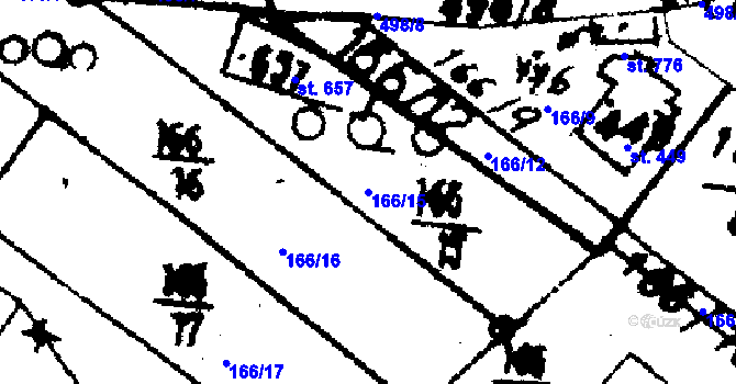 Parcela st. 166/15 v KÚ Jaroměřice, Katastrální mapa