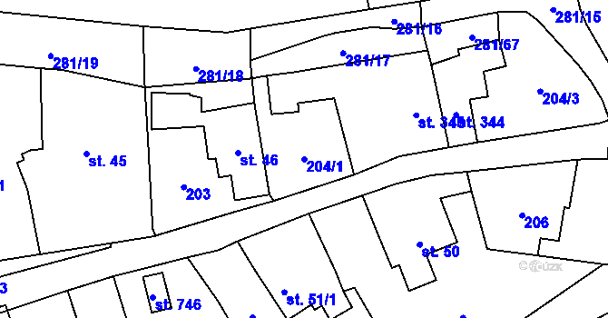 Parcela st. 204/1 v KÚ Jaroměřice, Katastrální mapa