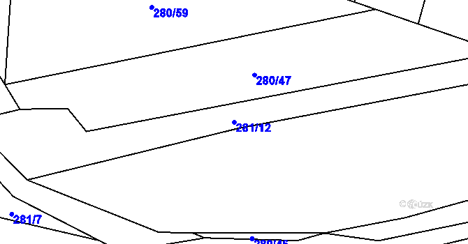 Parcela st. 281/12 v KÚ Jaroměřice, Katastrální mapa