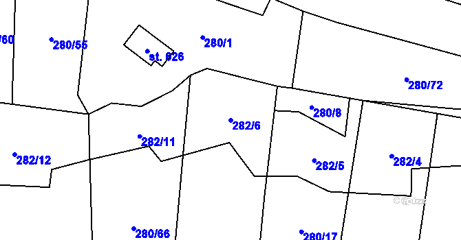 Parcela st. 282/6 v KÚ Jaroměřice, Katastrální mapa