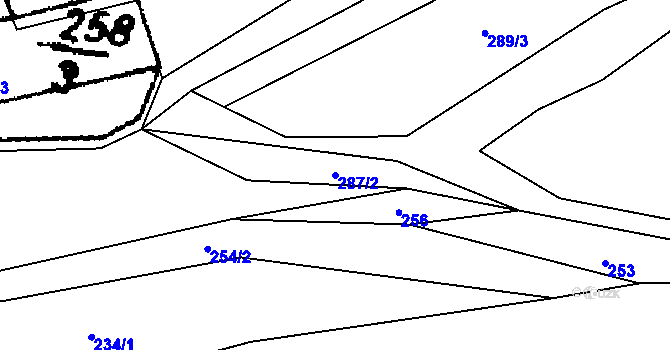 Parcela st. 287/2 v KÚ Jaroměřice, Katastrální mapa