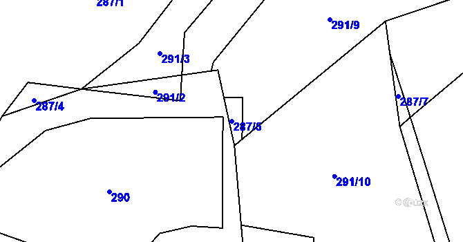 Parcela st. 287/5 v KÚ Jaroměřice, Katastrální mapa