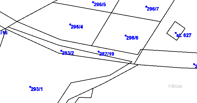 Parcela st. 287/19 v KÚ Jaroměřice, Katastrální mapa