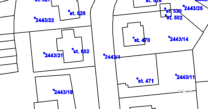 Parcela st. 2443/1 v KÚ Jaroměřice, Katastrální mapa