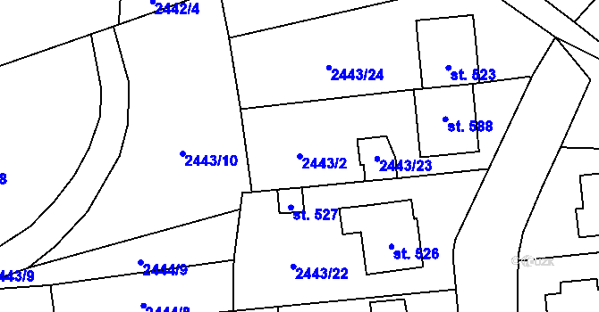 Parcela st. 2443/2 v KÚ Jaroměřice, Katastrální mapa
