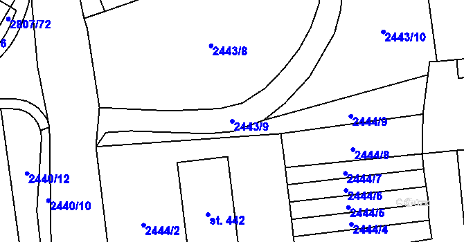 Parcela st. 2443/9 v KÚ Jaroměřice, Katastrální mapa