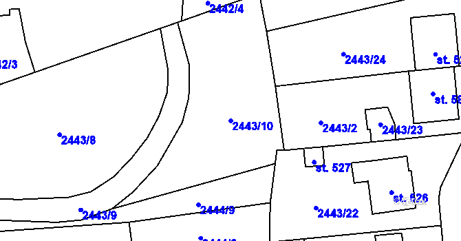Parcela st. 2443/10 v KÚ Jaroměřice, Katastrální mapa