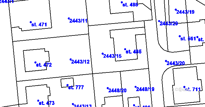 Parcela st. 2443/15 v KÚ Jaroměřice, Katastrální mapa