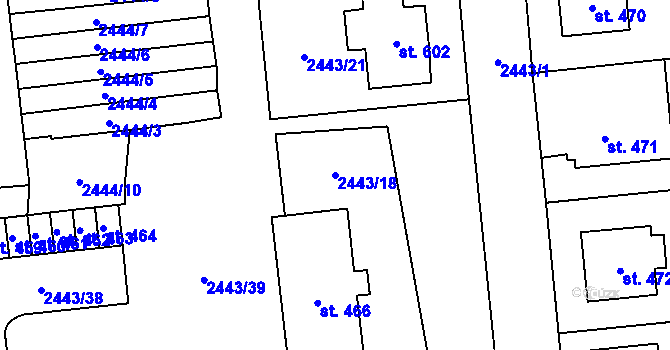 Parcela st. 2443/18 v KÚ Jaroměřice, Katastrální mapa