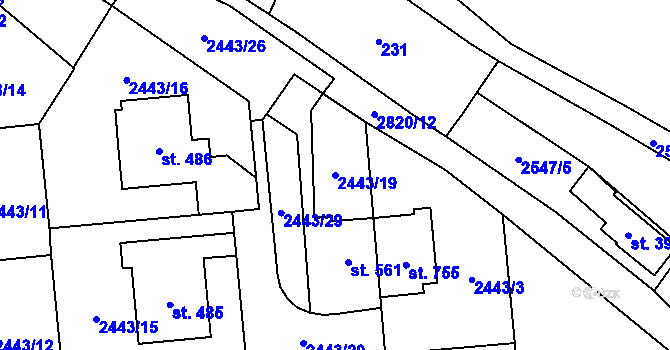 Parcela st. 2443/19 v KÚ Jaroměřice, Katastrální mapa