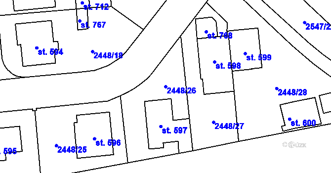 Parcela st. 2448/26 v KÚ Jaroměřice, Katastrální mapa