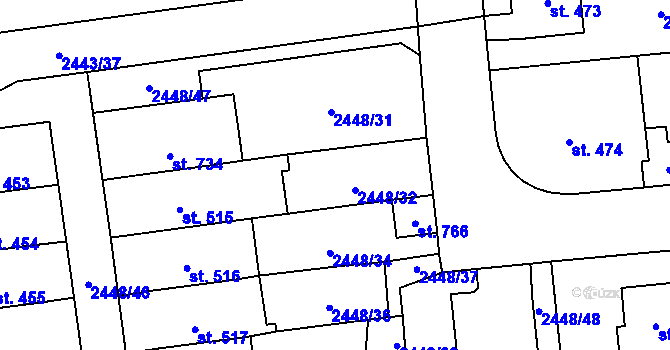 Parcela st. 2448/33 v KÚ Jaroměřice, Katastrální mapa