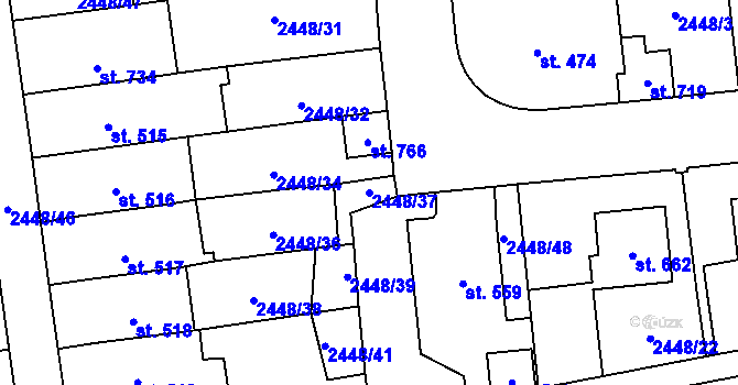 Parcela st. 2448/37 v KÚ Jaroměřice, Katastrální mapa