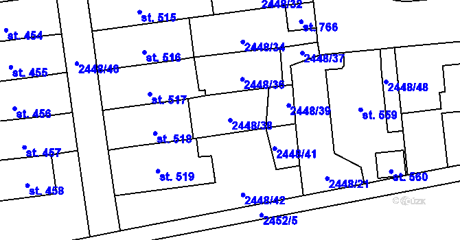 Parcela st. 2448/38 v KÚ Jaroměřice, Katastrální mapa