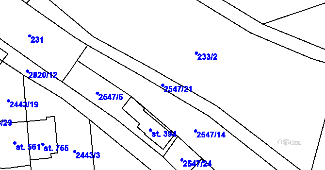 Parcela st. 2547/21 v KÚ Jaroměřice, Katastrální mapa