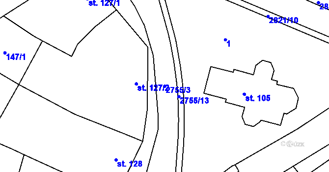 Parcela st. 2755/3 v KÚ Jaroměřice, Katastrální mapa
