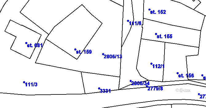 Parcela st. 2806/13 v KÚ Jaroměřice, Katastrální mapa