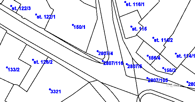 Parcela st. 2807/4 v KÚ Jaroměřice, Katastrální mapa