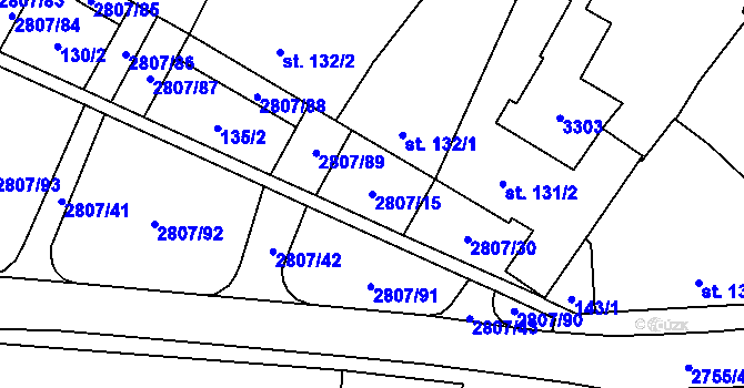 Parcela st. 2807/15 v KÚ Jaroměřice, Katastrální mapa