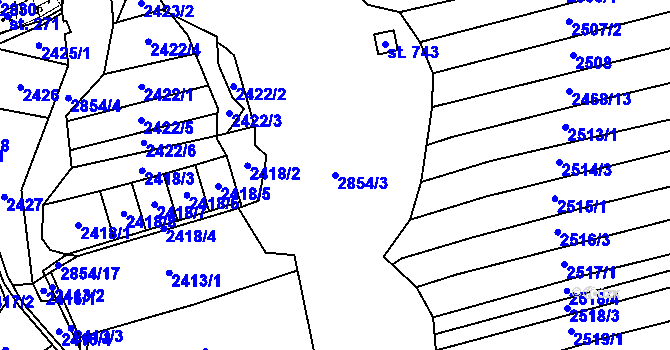 Parcela st. 2854/3 v KÚ Jaroměřice, Katastrální mapa