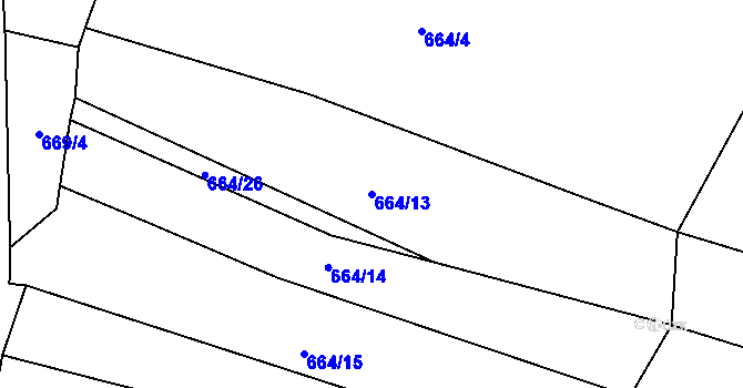 Parcela st. 664/13 v KÚ Jaroměřice, Katastrální mapa