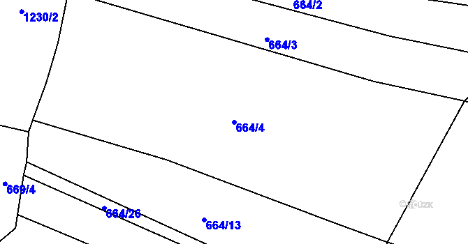 Parcela st. 664/4 v KÚ Jaroměřice, Katastrální mapa