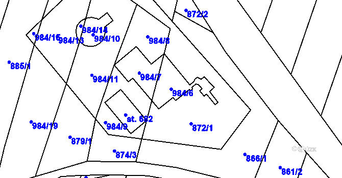 Parcela st. 984/6 v KÚ Jaroměřice, Katastrální mapa