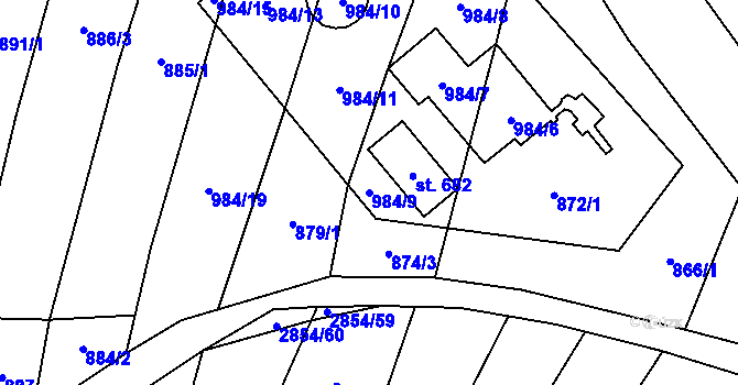 Parcela st. 984/9 v KÚ Jaroměřice, Katastrální mapa