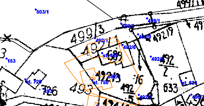 Parcela st. 689 v KÚ Jaroměřice, Katastrální mapa