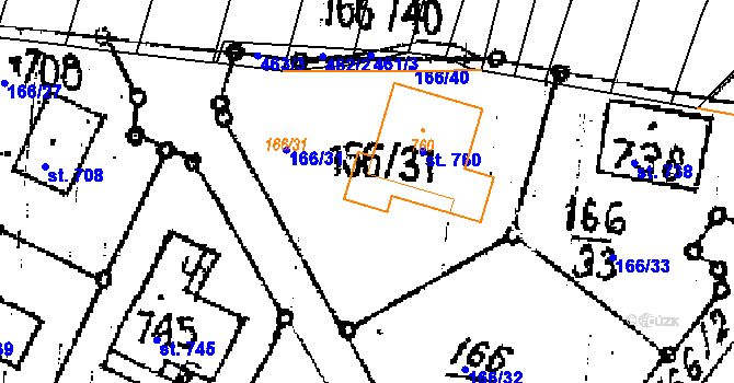Parcela st. 166/31 v KÚ Jaroměřice, Katastrální mapa