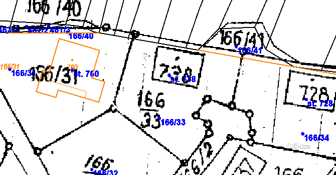 Parcela st. 166/33 v KÚ Jaroměřice, Katastrální mapa
