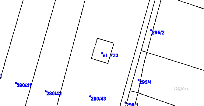 Parcela st. 733 v KÚ Jaroměřice, Katastrální mapa