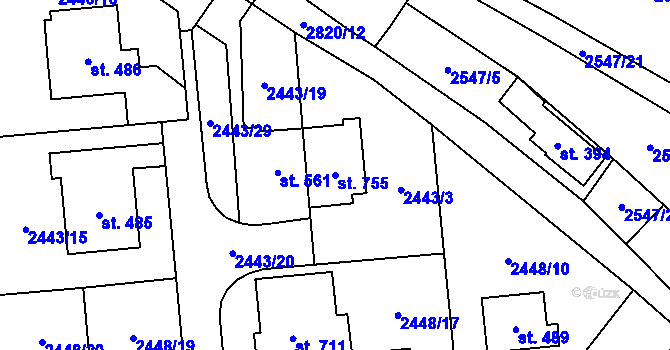 Parcela st. 755 v KÚ Jaroměřice, Katastrální mapa