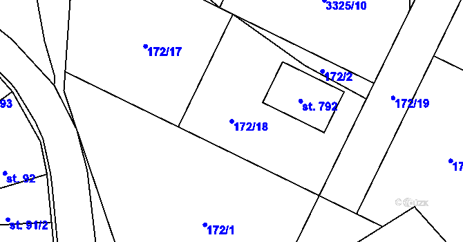 Parcela st. 172/18 v KÚ Jaroměřice, Katastrální mapa