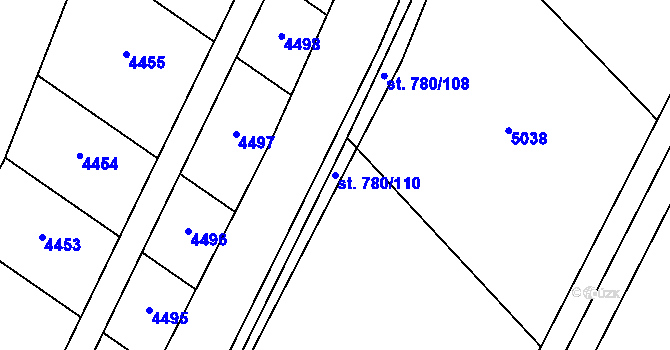 Parcela st. 780/110 v KÚ Jaroměřice, Katastrální mapa
