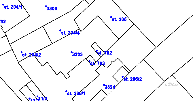 Parcela st. 782 v KÚ Jaroměřice, Katastrální mapa