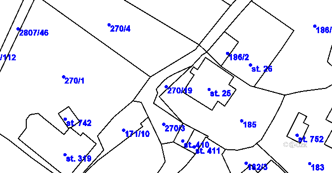 Parcela st. 270/19 v KÚ Jaroměřice, Katastrální mapa