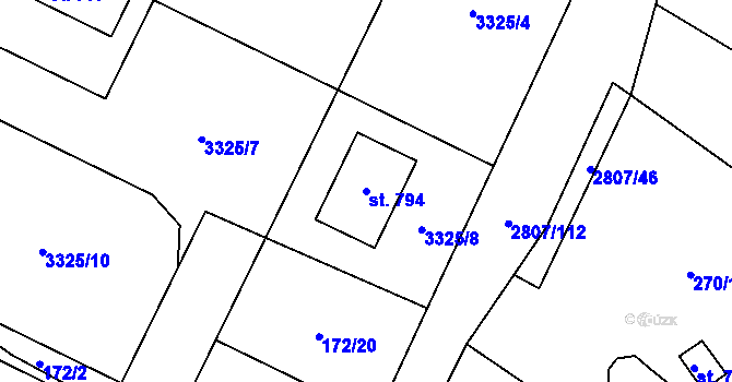 Parcela st. 794 v KÚ Jaroměřice, Katastrální mapa