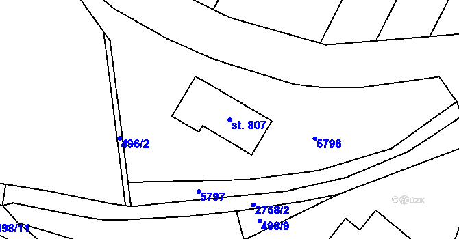 Parcela st. 807 v KÚ Jaroměřice, Katastrální mapa