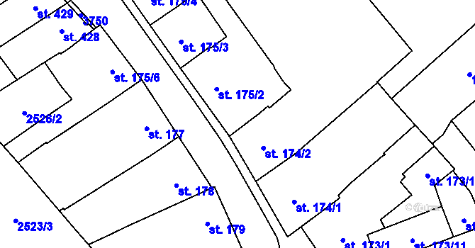 Parcela st. 175/1 v KÚ Jaroměřice nad Rokytnou, Katastrální mapa