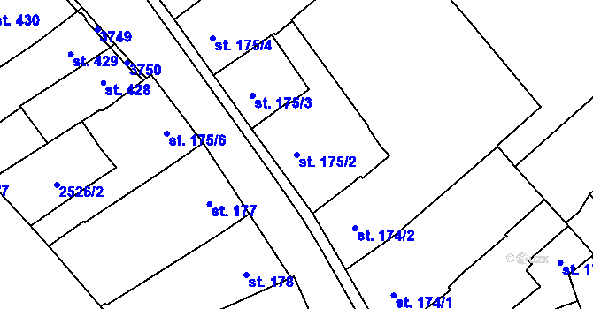 Parcela st. 175/2 v KÚ Jaroměřice nad Rokytnou, Katastrální mapa