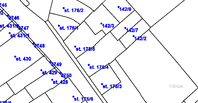 Parcela st. 175/8 v KÚ Jaroměřice nad Rokytnou, Katastrální mapa
