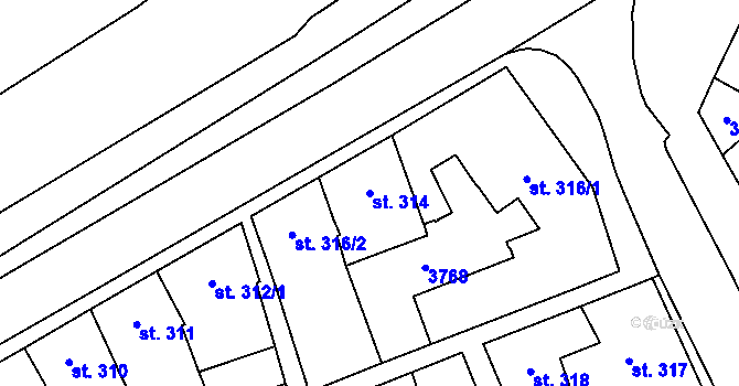 Parcela st. 314 v KÚ Jaroměřice nad Rokytnou, Katastrální mapa