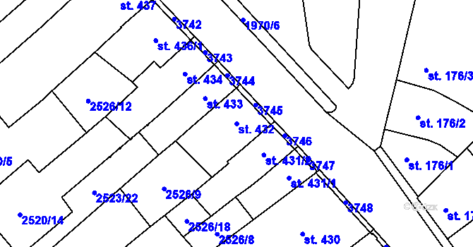 Parcela st. 432 v KÚ Jaroměřice nad Rokytnou, Katastrální mapa