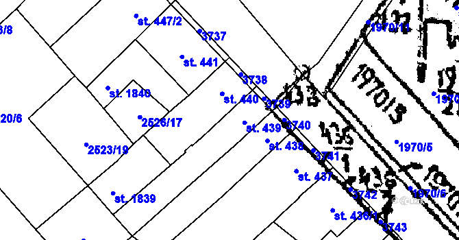 Parcela st. 438 v KÚ Jaroměřice nad Rokytnou, Katastrální mapa